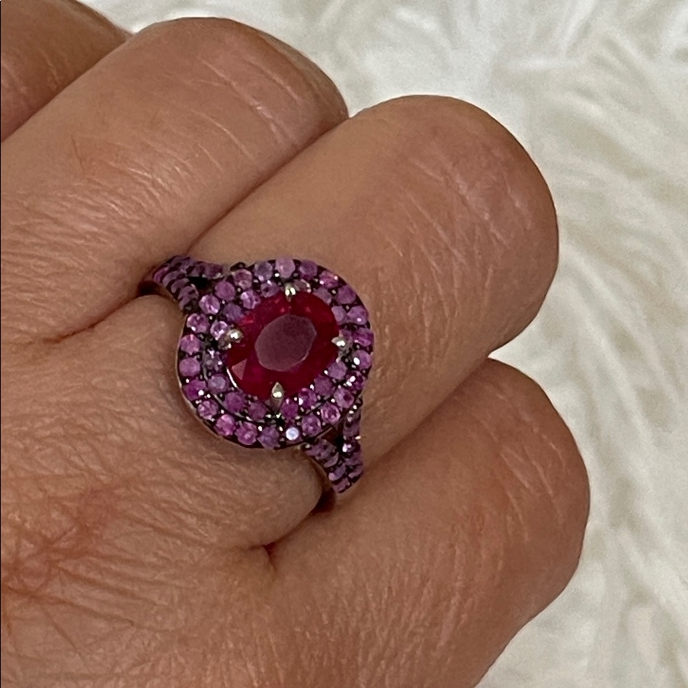 NWT Natural Mozambique Red and Pink Ruby in 925 Sterling Silver Size 7